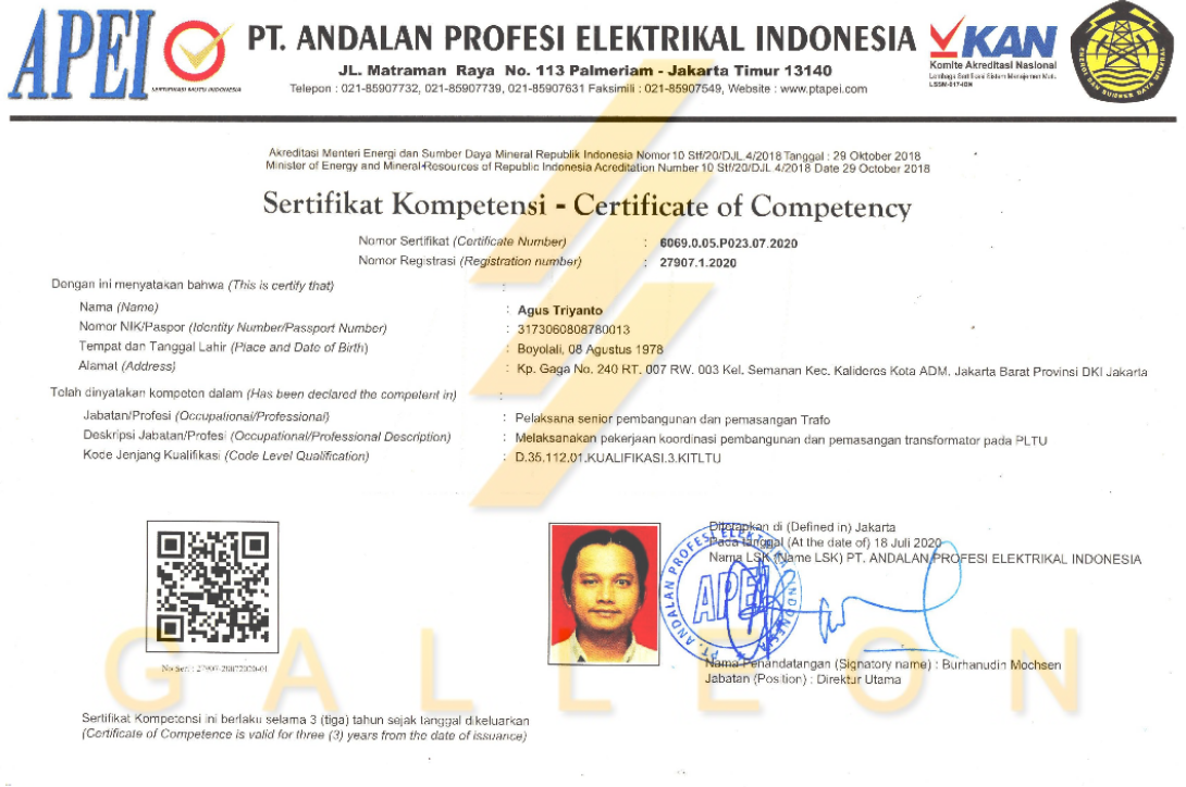 sertifikasi kompetensi Galleon